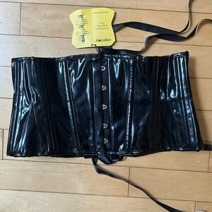 Black Faux Patent Leather Underbust Corset
